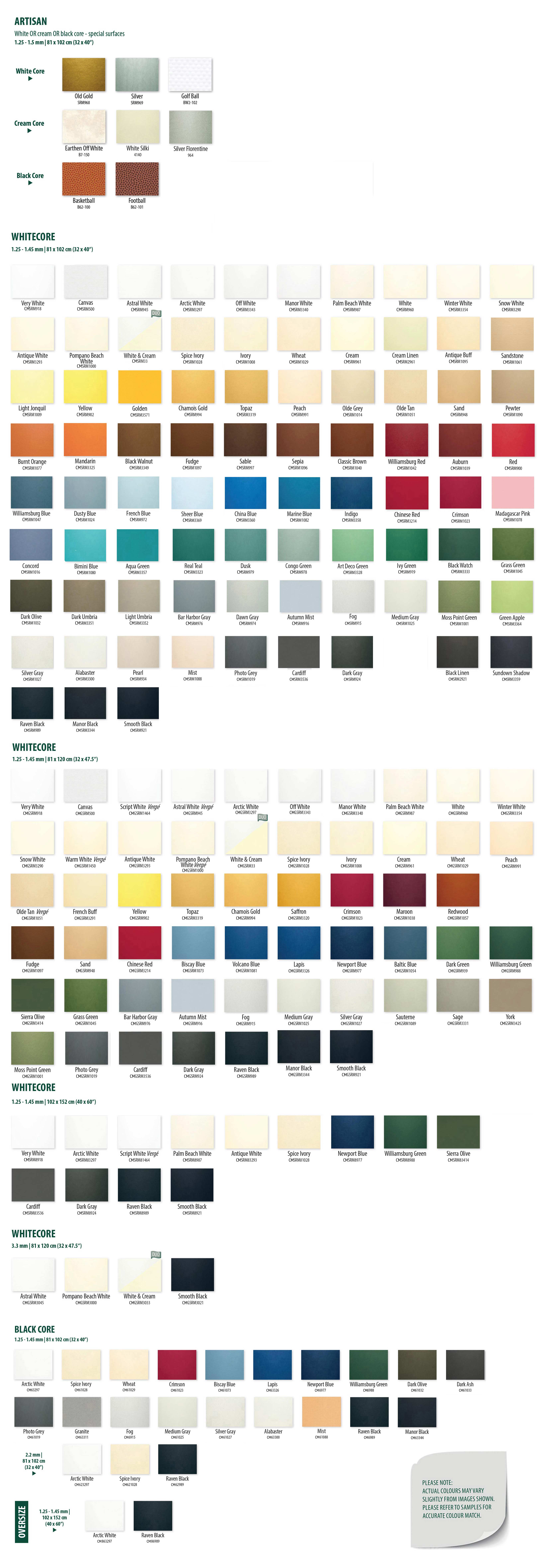 Crescent Matboard Color Chart