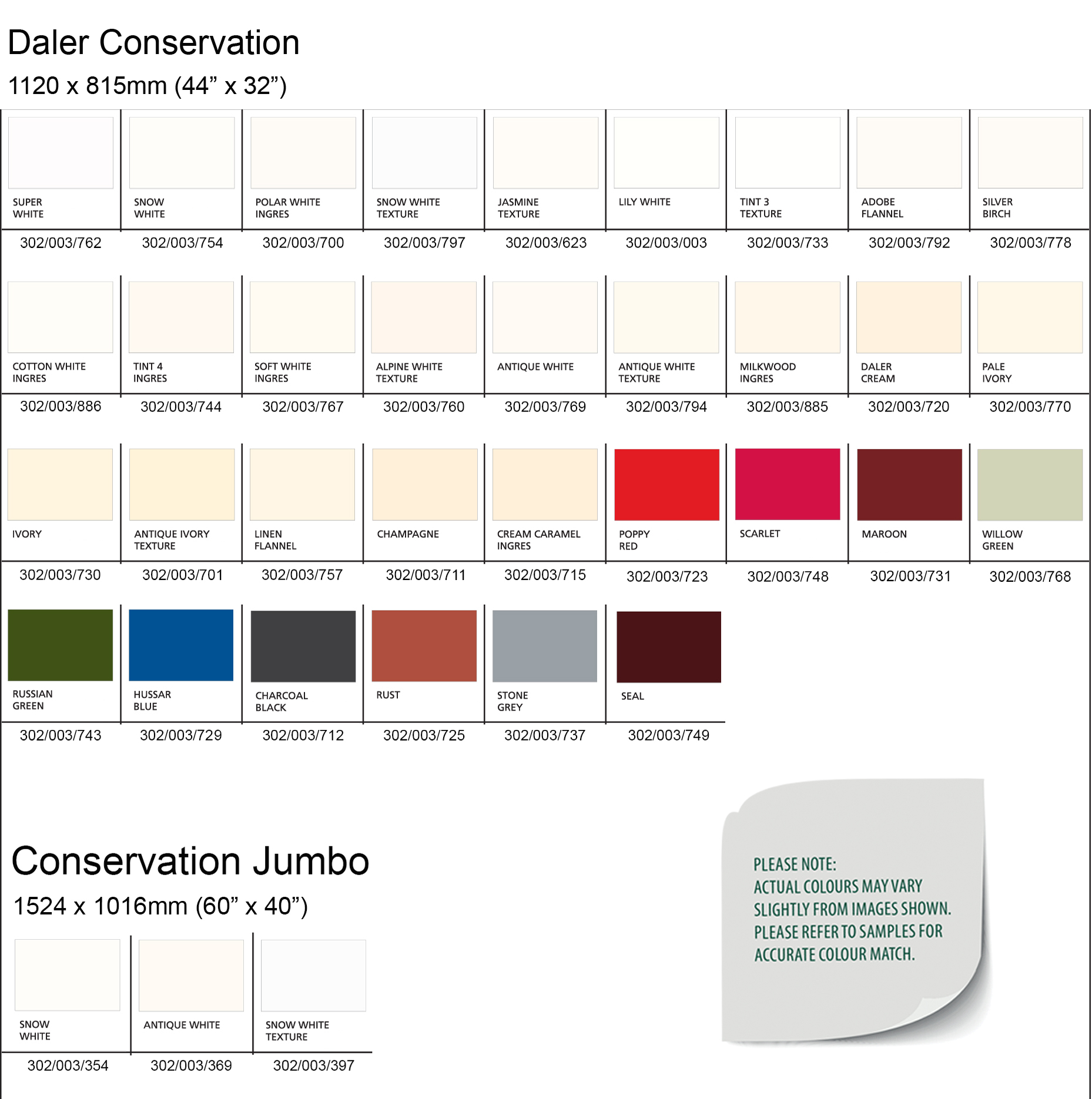 Daler Rowney Mount Board Colour Chart