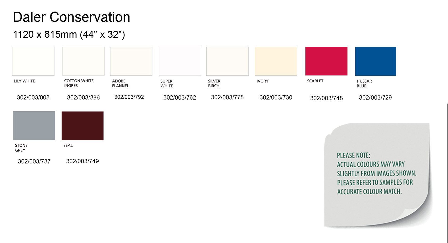 Daler Rowney Mount Board Colour Chart