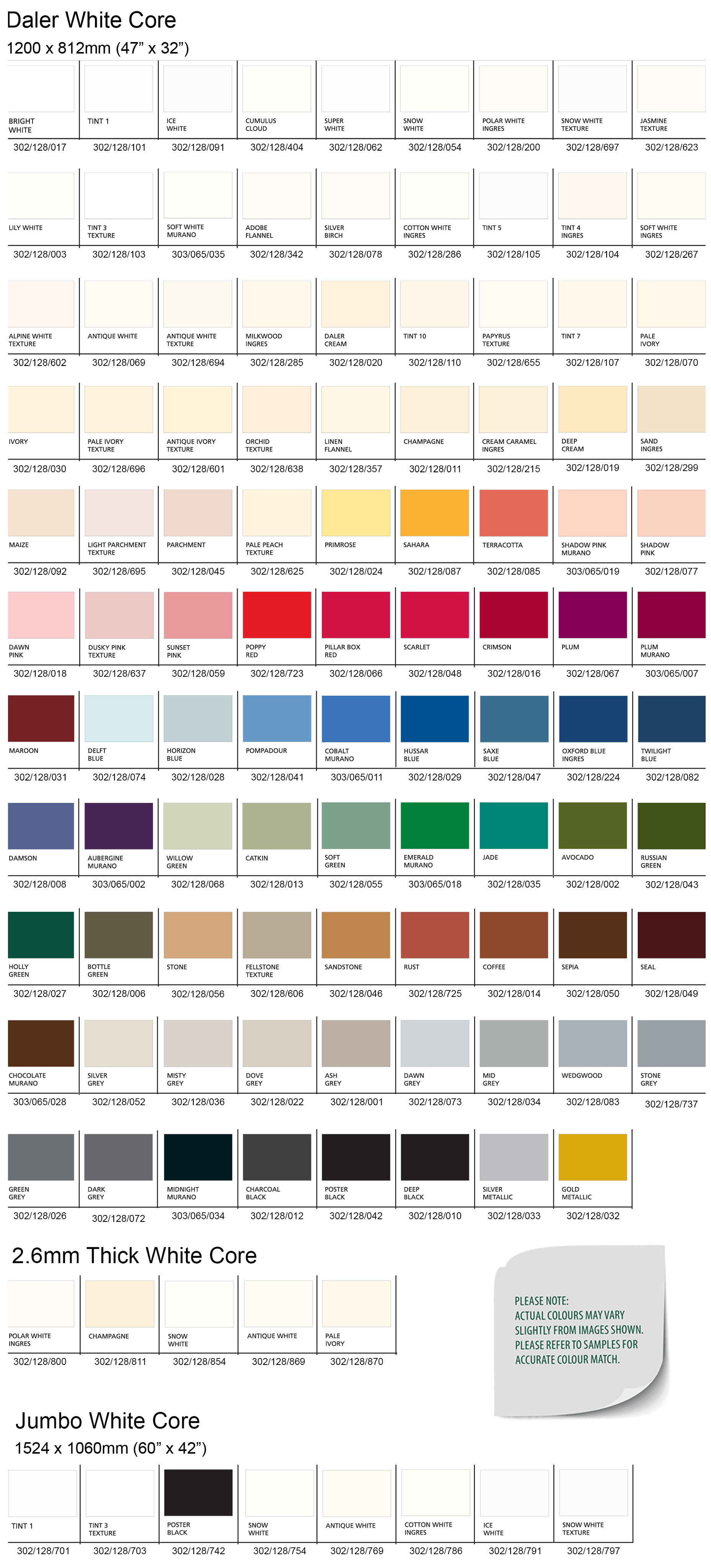 Daler Rowney Colour Chart