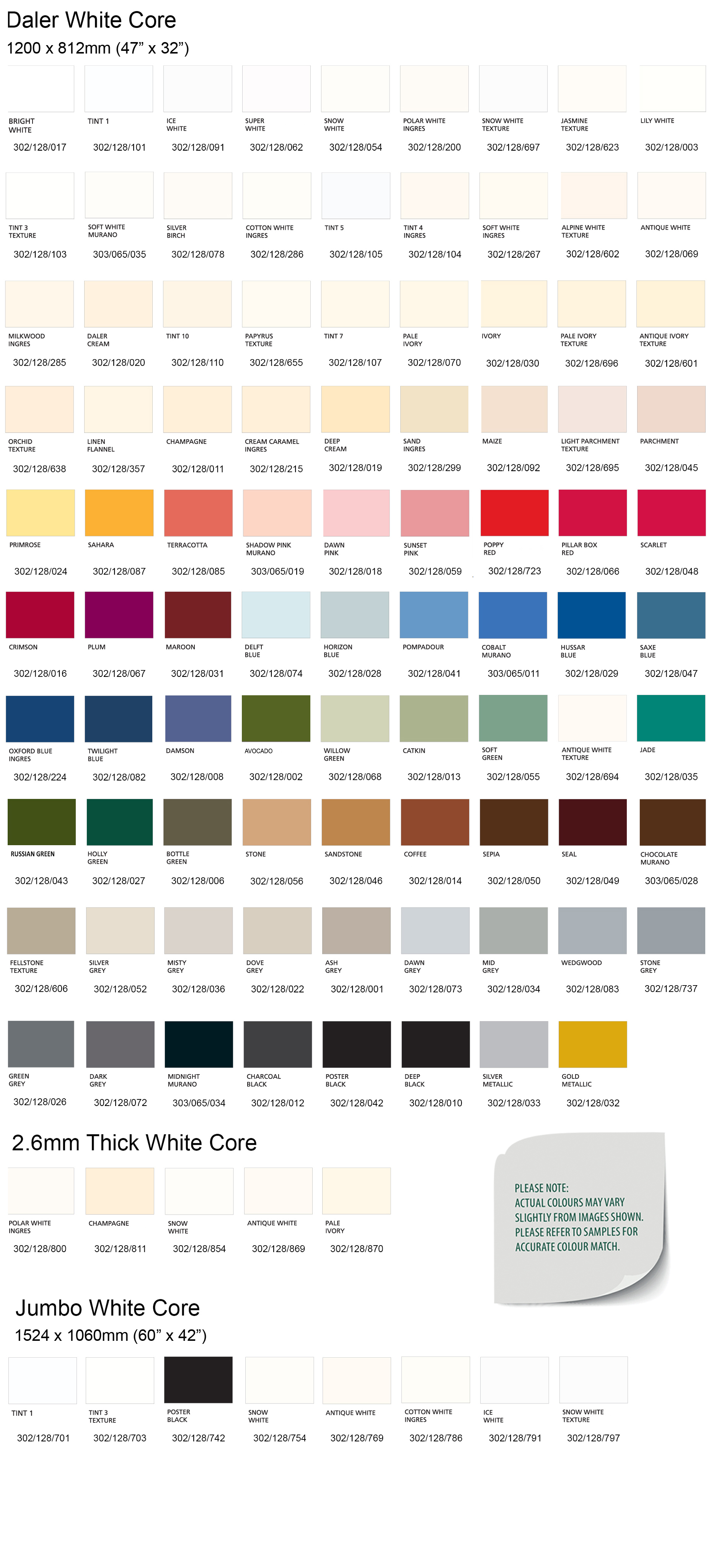 Daler Rowney Mount Board Colour Chart